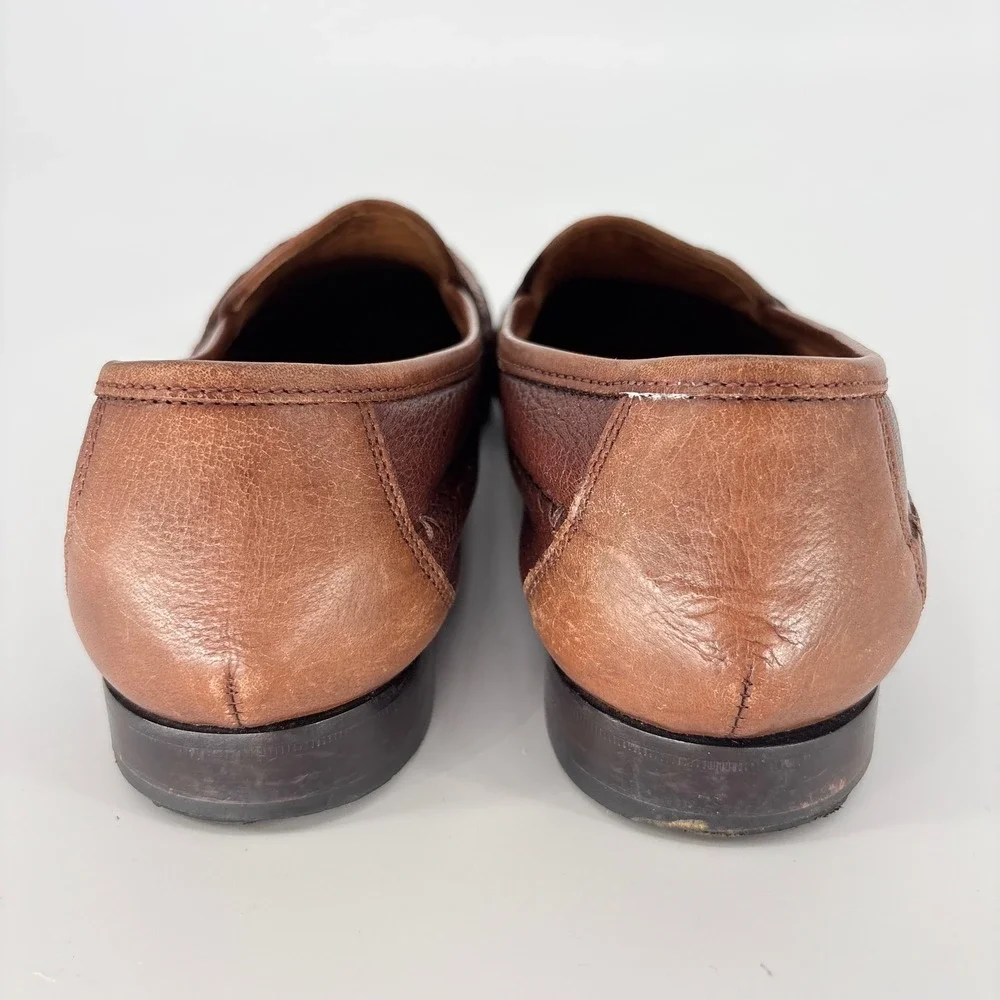 Brass Boot Brown Leather Loafers Men Size 11 M Woven Interlocking Tassel Slip On